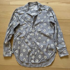 Frank & Eileen Silvio Woven Button Up Blue Stripe/White Flowers